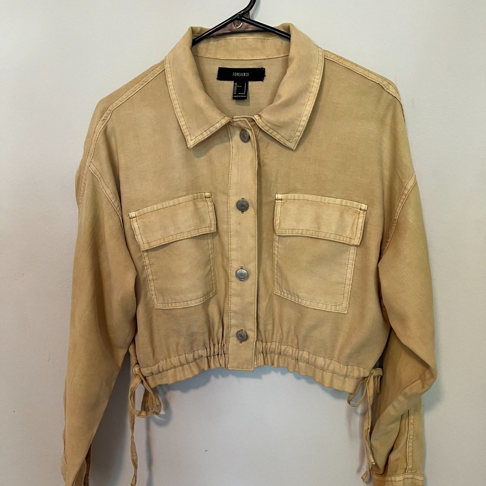 Cropped Drawstring Twill Jacket - Picture 2 of 4